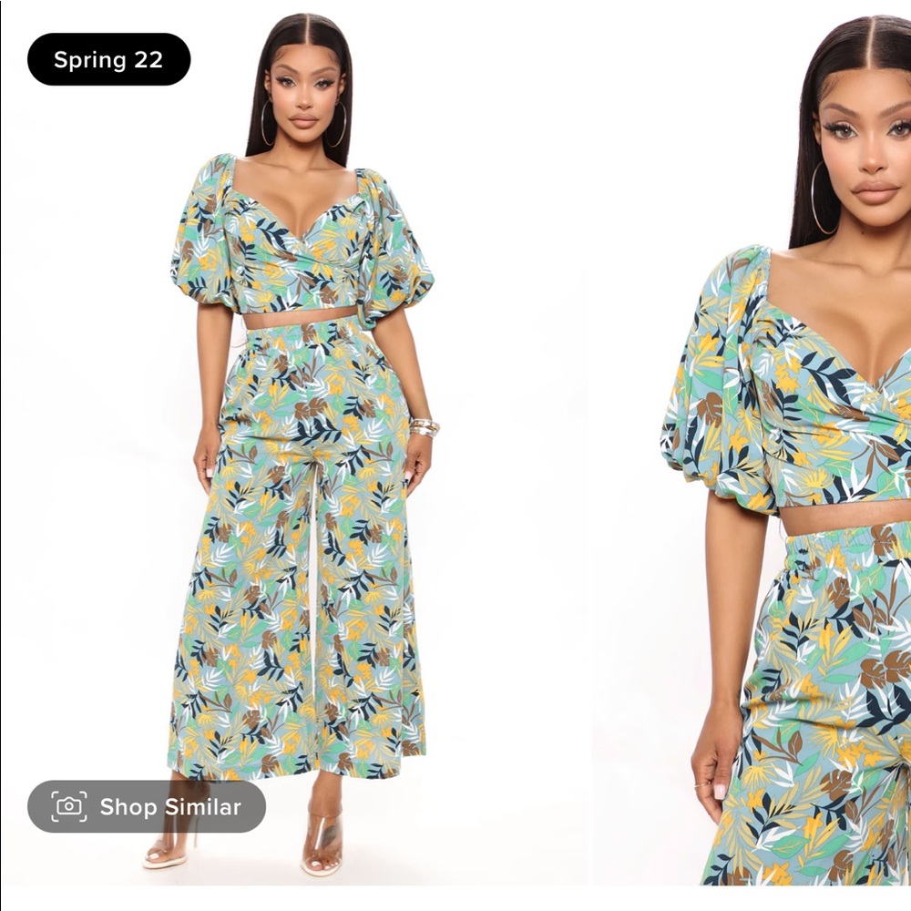 Best Behavior Tropical Pant Set Green-XS